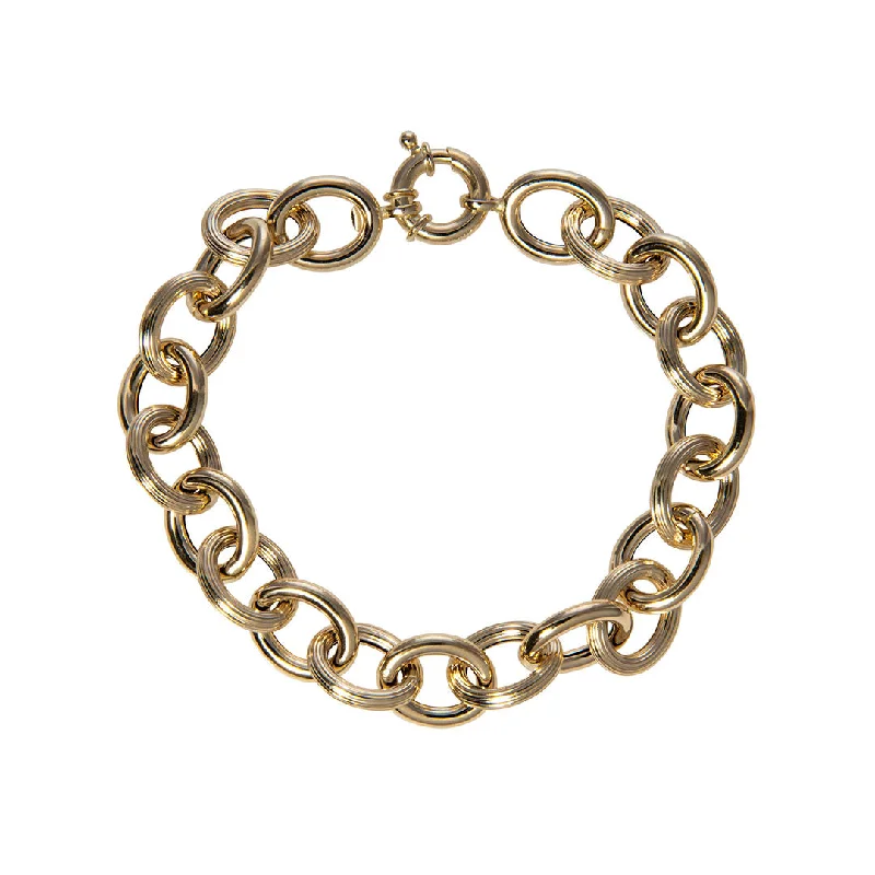 14K Yellow Gold Italian Mixed Medium Oval Link Bracelet