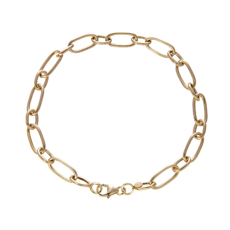 14K Yellow Gold Italian Mixed Oblong Oval Link Bracelet