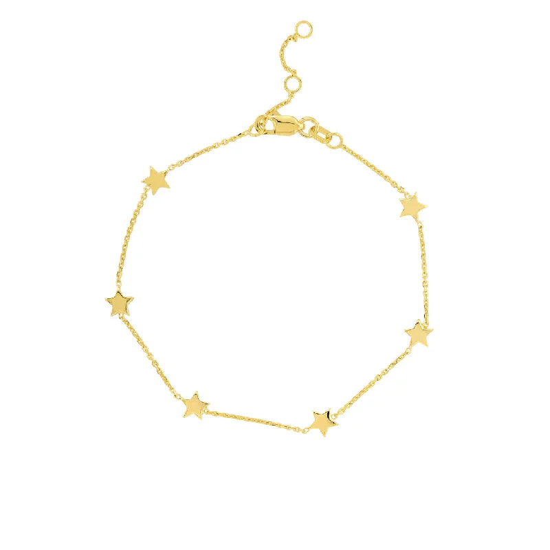 14K Yellow Gold Mini Star Station Bracelet