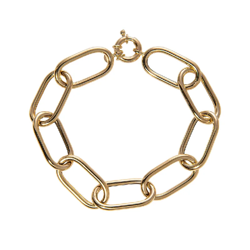 14K Yellow Gold Italian Oblong Oval Link Bracelet