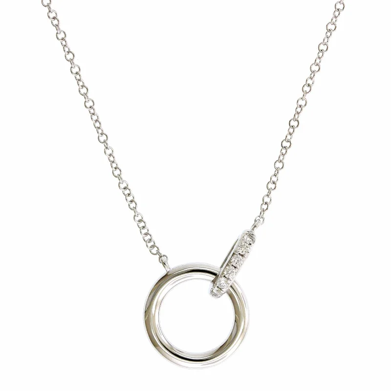 14K White Gold Pave Diamond Circle Necklace