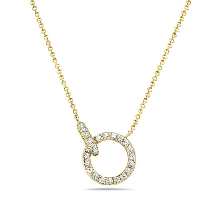 14K Yellow Gold Pave Diamond Circle Necklace with Pave Claw