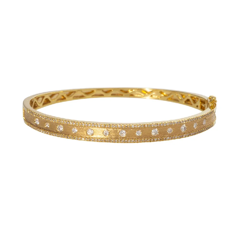 Diamond Satin Finish Halfway 14K Yellow Gold Bangle