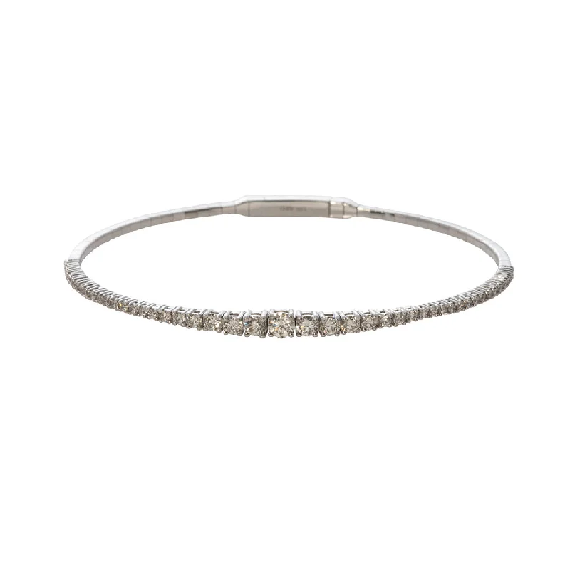 1.22ct Graduated Diamond 14K White Gold Flex Bangle