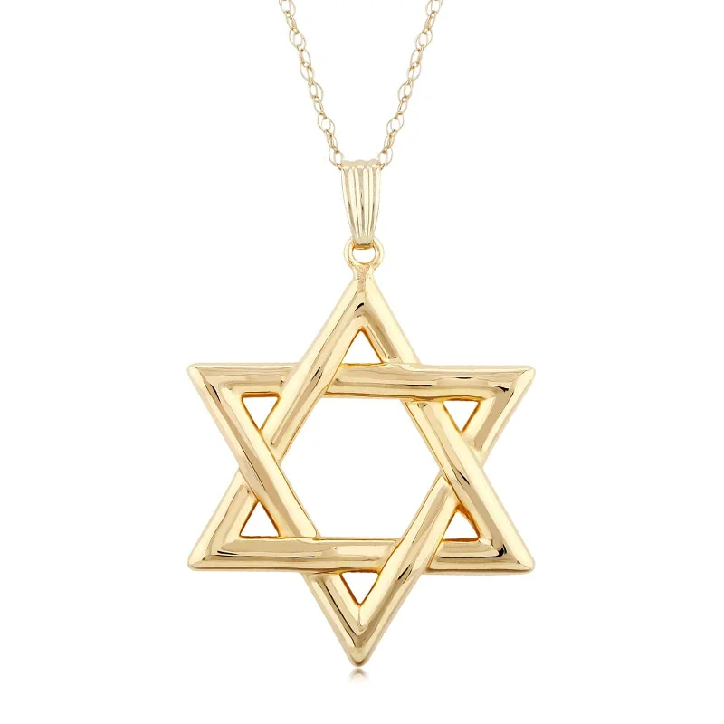 14K Yellow Gold 18" Large Star of David Pendant Necklace