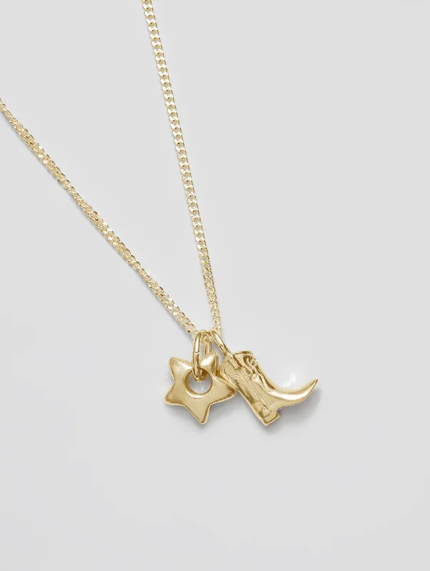 Mini Cowboy Boot and Star Charm Necklace in Gold