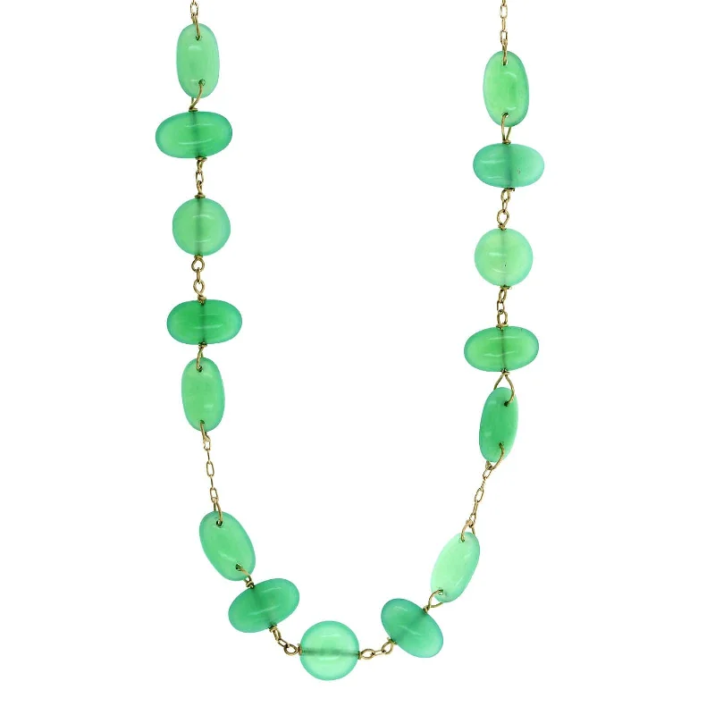 18K Yellow Gold Chrysoprase Bead Necklace