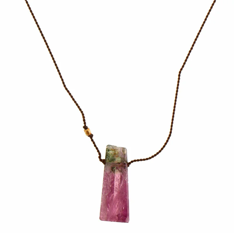 18K Yellow Gold Watermelon Tourmaline Strand Necklace