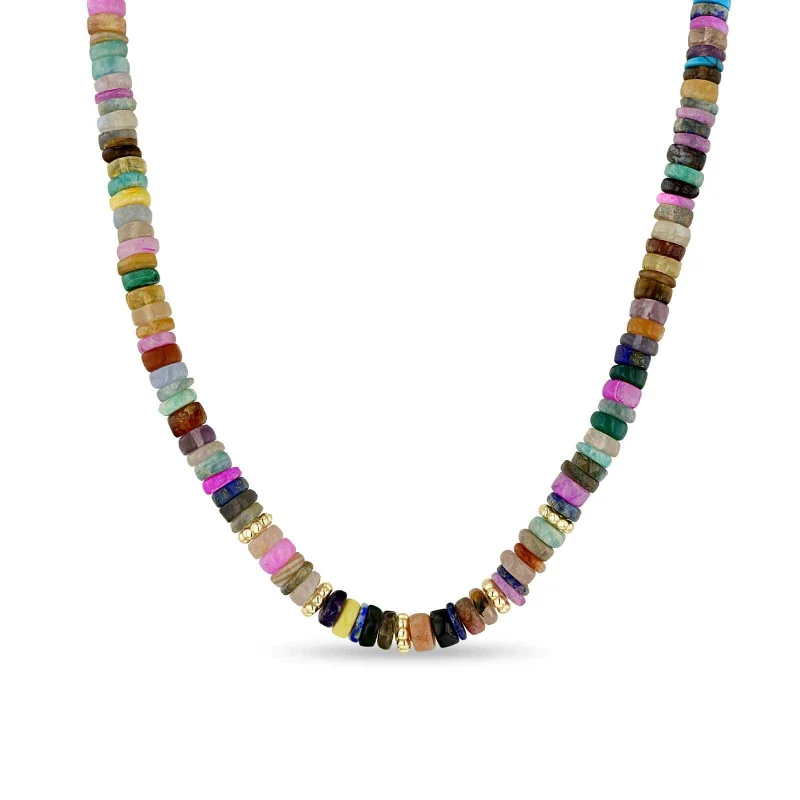 14K Yellow Gold Dark Toned Mixed Opal Bead Necklace