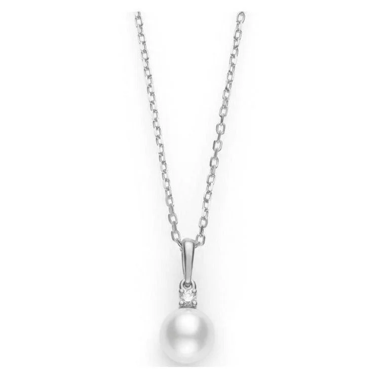 Mikimoto 18K White Gold Pearl Pendant with Diamonds