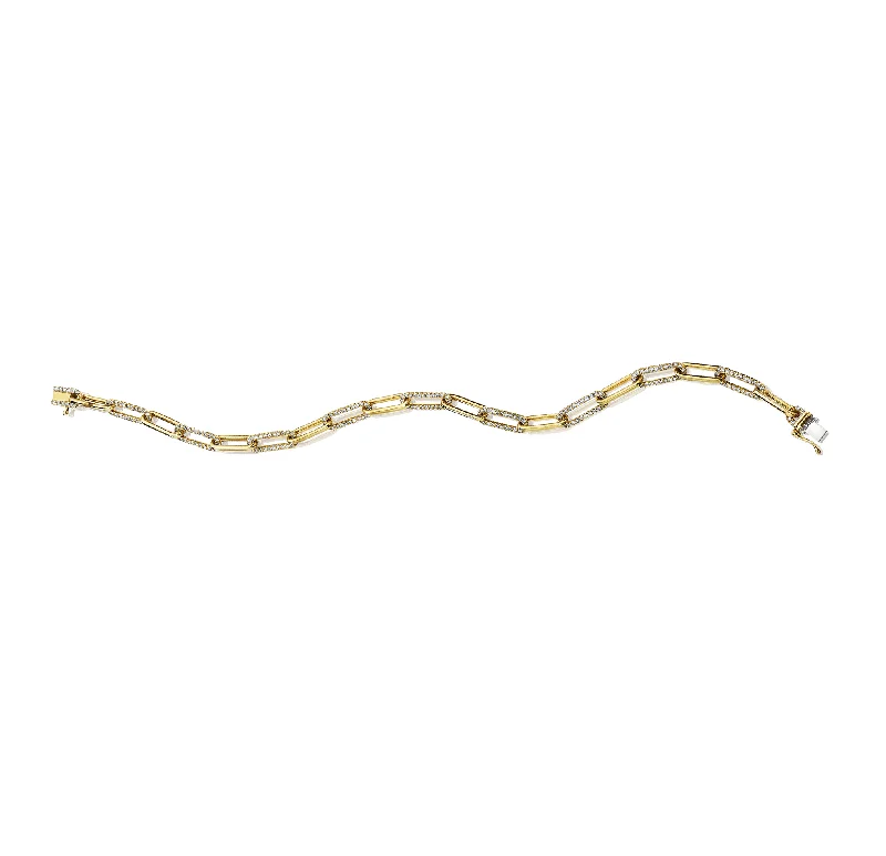 Sabel Yellow Gold Round Diamond Paperclip Bracelet