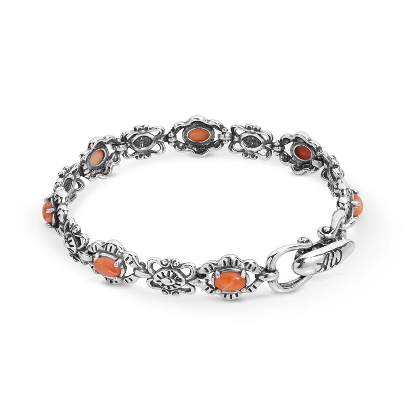 Sterling Silver Orange Spiny Oyster Concha Link Bracelet Sizes Small - Large