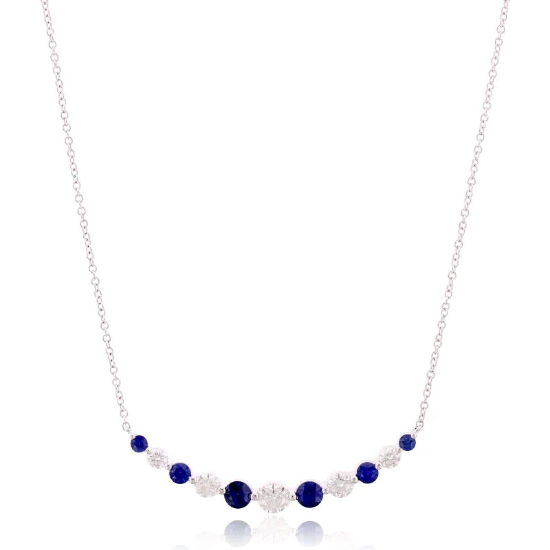 18K White Gold Diamond and Sapphire Curve Necklace