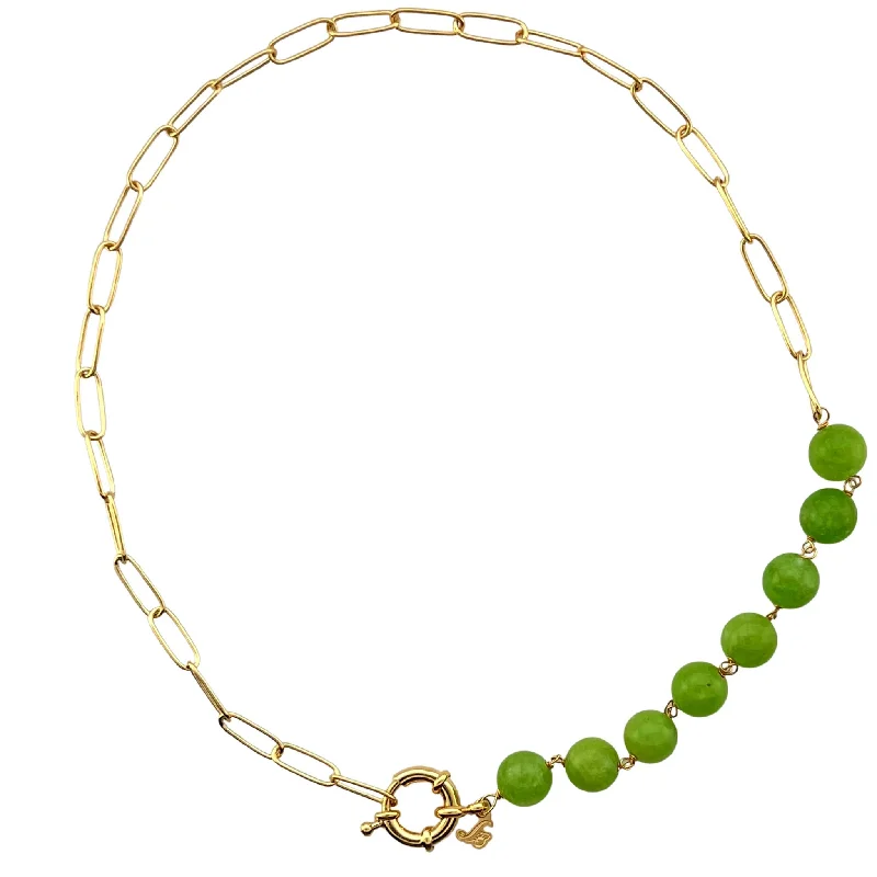 SN429GR 18K Gold Plated Necklace with Green Calcite