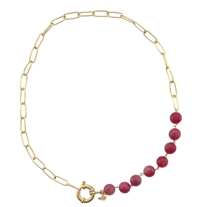 SN429WM 18K Gold Plated Necklace Chain with Watermelon Tourmaline Stones