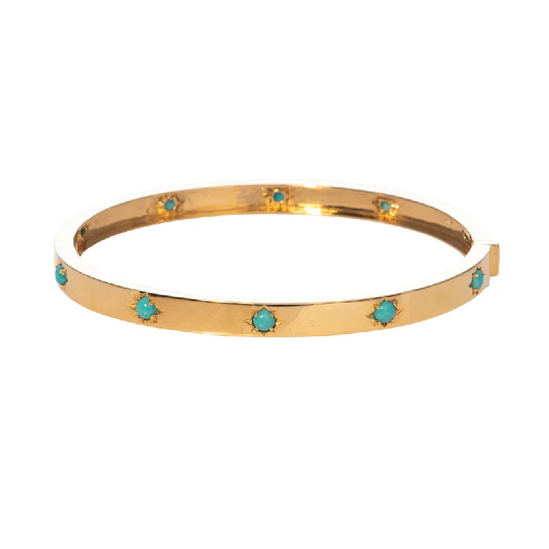 Star Set Turquoise 14K Yellow Gold Bangle