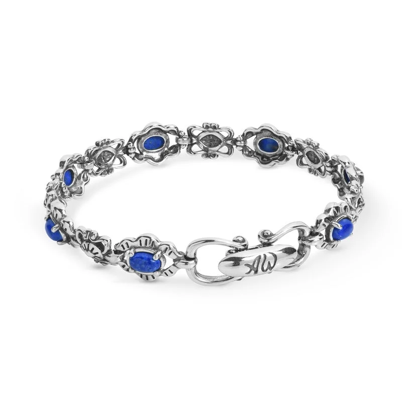 Sterling Silver Blue Denim Lapis Concha Link Bracelet Sizes Small - Large