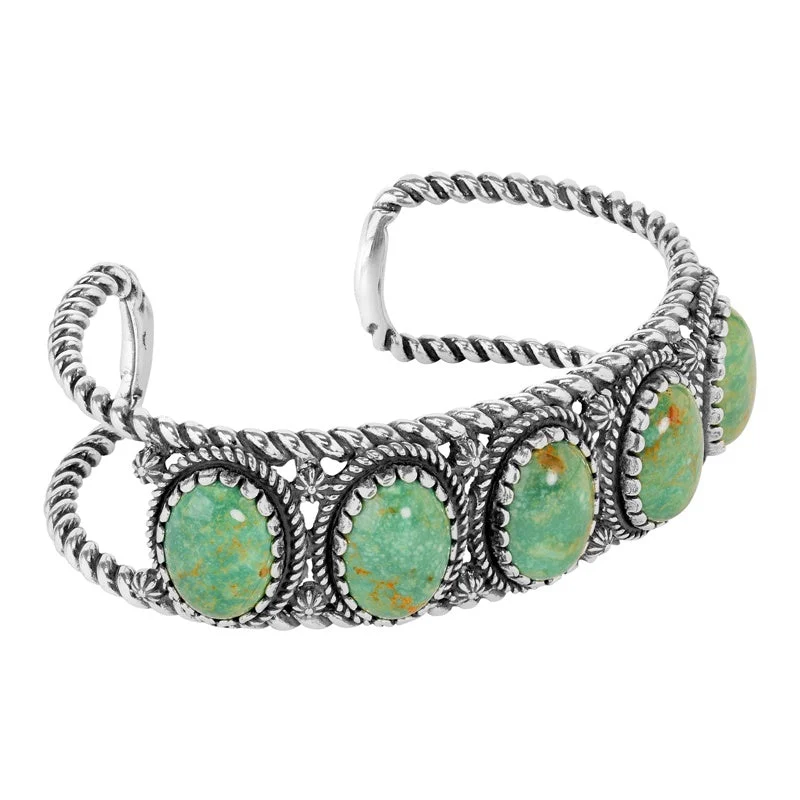 Sterling Silver Green Turquoise 5-Stone Cuff Bracelet Size S, M or L