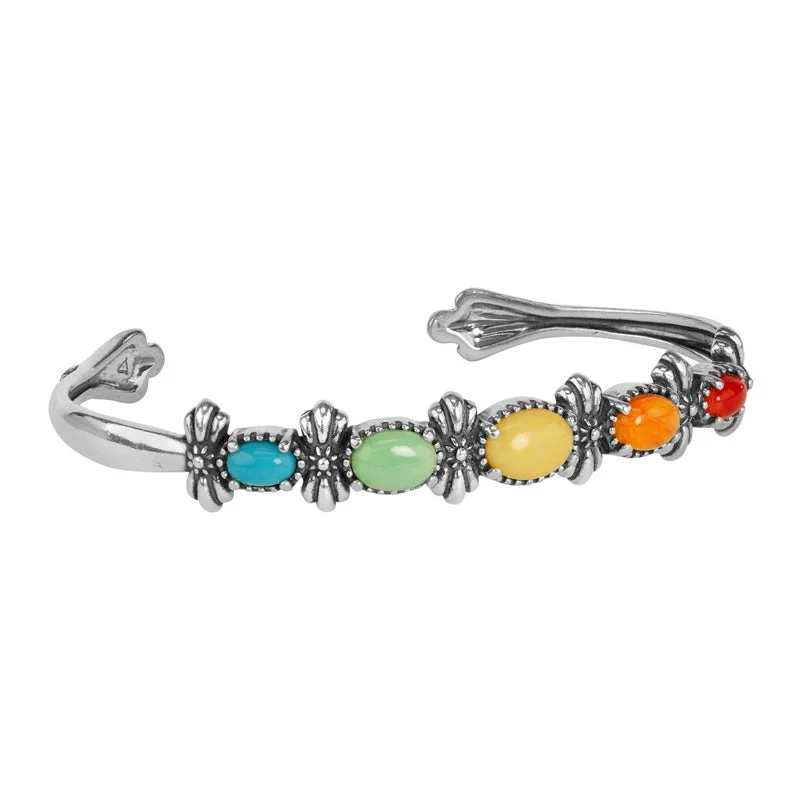 Sterling Silver Multi Color 5-Stone Cuff Bracelet Sizes Small to Large