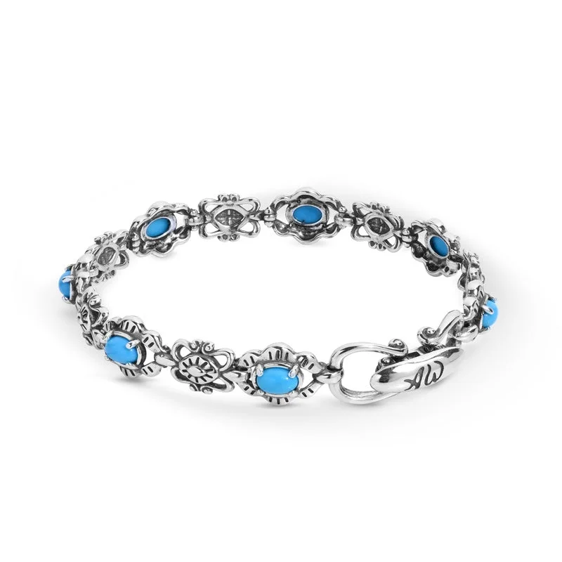 Sterling Silver Sleeping Beauty Turquoise Concha Link Bracelet, Sizes Small to Large